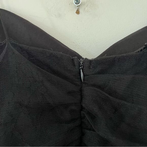En Créme Vintage Black Ruched Sheer Mesh Spaghetti Strap Mini Dress - Picture 5 of 6